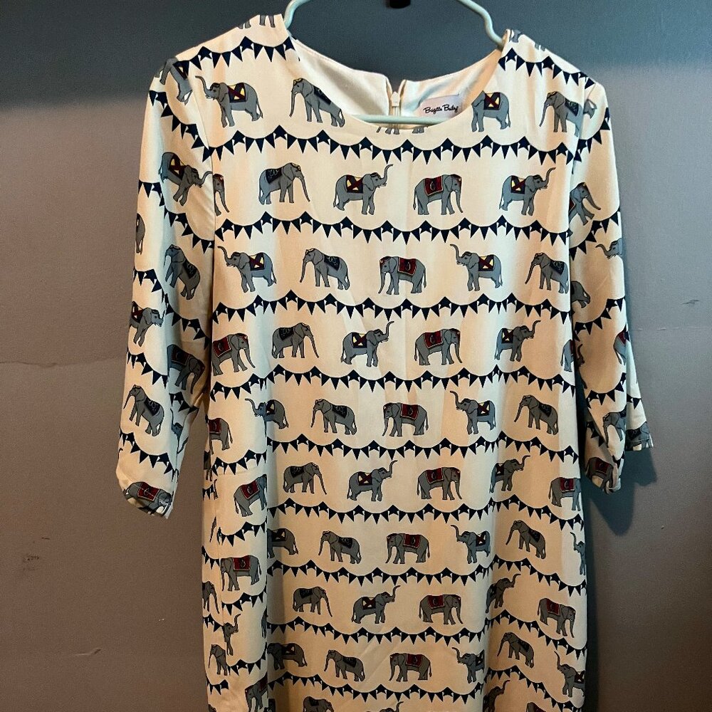 Brigitte Bailey Rare Elephant Pattern on Cream Dress M